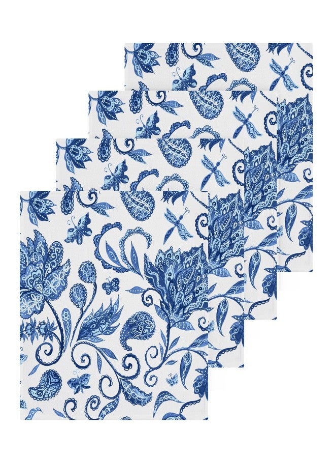 WELLDAY Blue White Floral Washcloths, 2 Pack 12 X 12 Inches Cotton Wash Cloths, Highly Absorbent and Soft Face Towels for Bathroom,Gym,Hotel and Spa - Image 2
