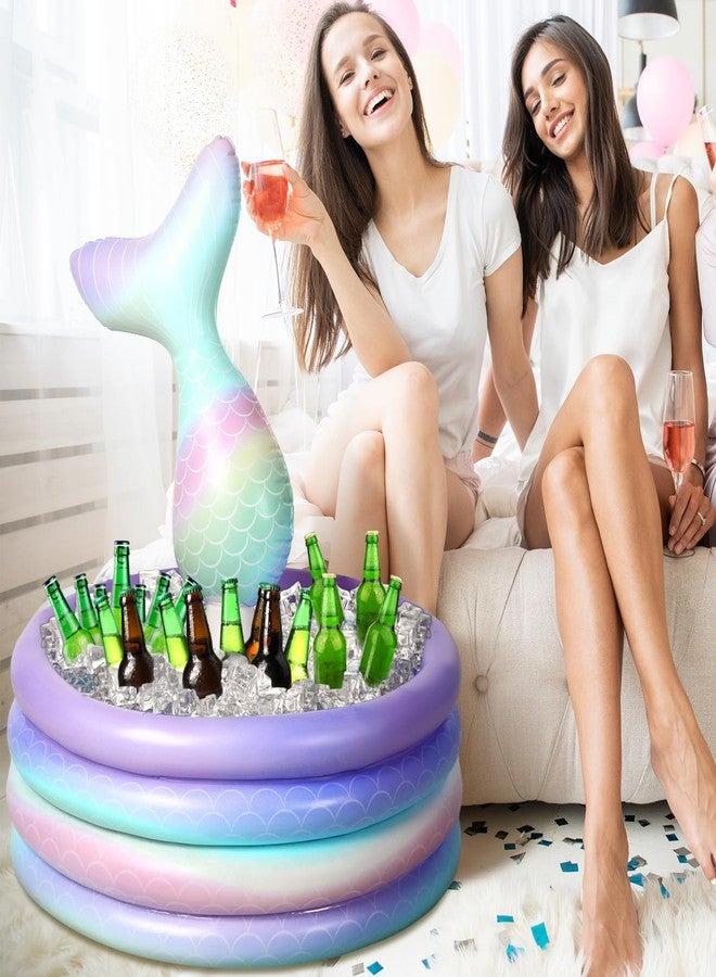 Bencailor Mermaid Party Decorations Mermaid Tail Inflatable Cooler Blow up Drink Cooler Floating Ice Chest Mermaid Drink Holder for Holiday Birthday Party Decorations(Purple,14 x 29.5'') - Image 5