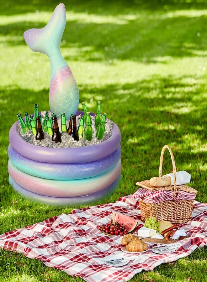 Bencailor Mermaid Party Decorations Mermaid Tail Inflatable Cooler Blow up Drink Cooler Floating Ice Chest Mermaid Drink Holder for Holiday Birthday Party Decorations(Purple,14 x 29.5'') - Image 2