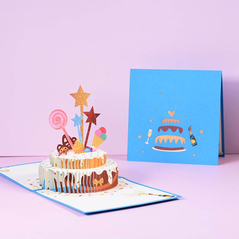 Creative Wedding Employee Anniversary Greeting Card 3D Three-Dimensional Birthday Card Handmade Paper Carving Star Cake Card - Image 2