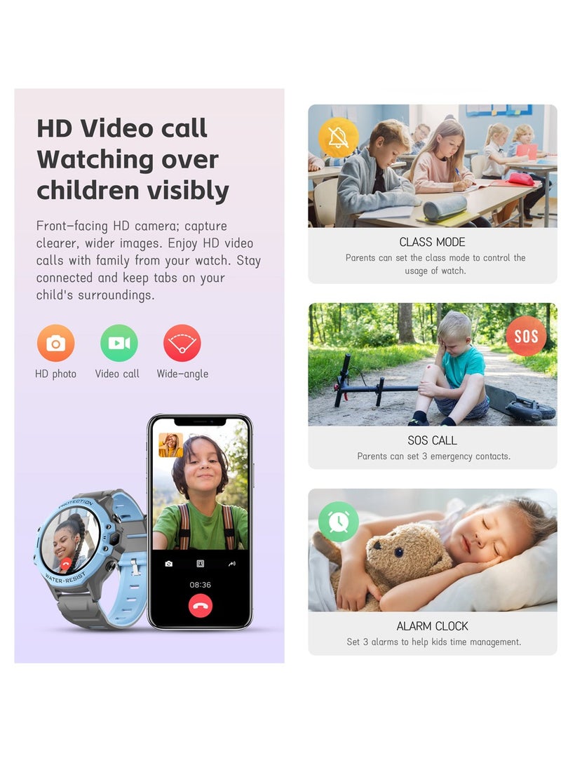 AROAQ 4G Kids Smart Watch, Ip67 Waterproof Comfortable Wrist Watch, Lightweight And Durable Smart Children Clock, Remote Monitor Kids Watch With GPS WIFI SOS Video Call, (1pc, Blue) - Image 5