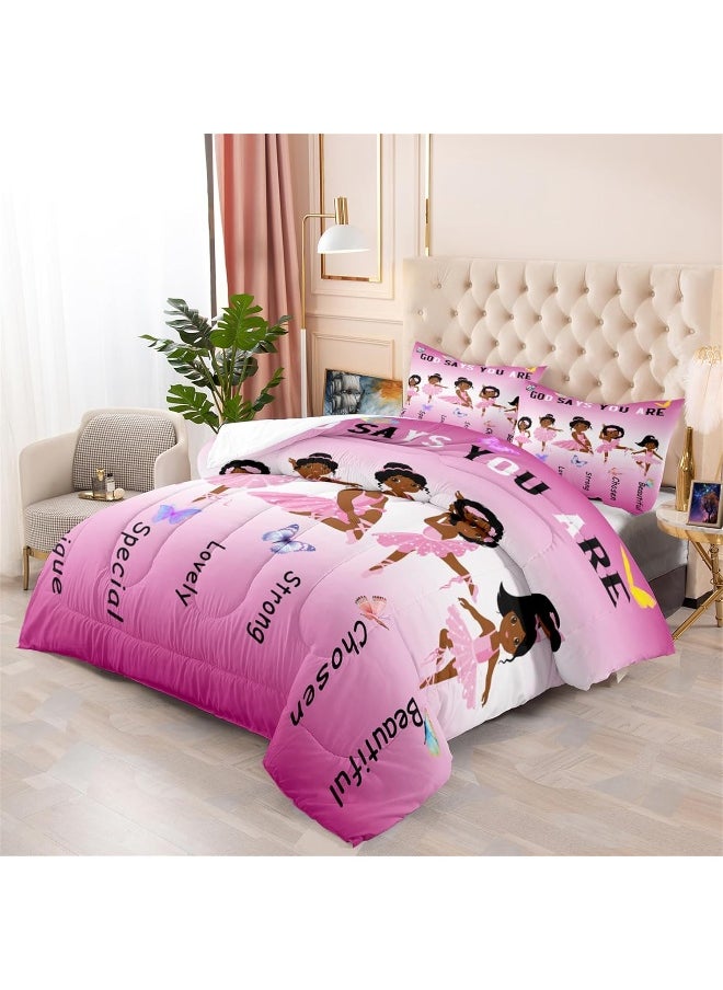 Generic BATATADOCE African Black Girl Ballet Bedding Sets Princess Comforter Set Cute Ballet Princess Dancer Kids Queen Bedding Sets for Girls for Girls Bedroom 1 Comforter + 2 Pillowcases  - Image 3