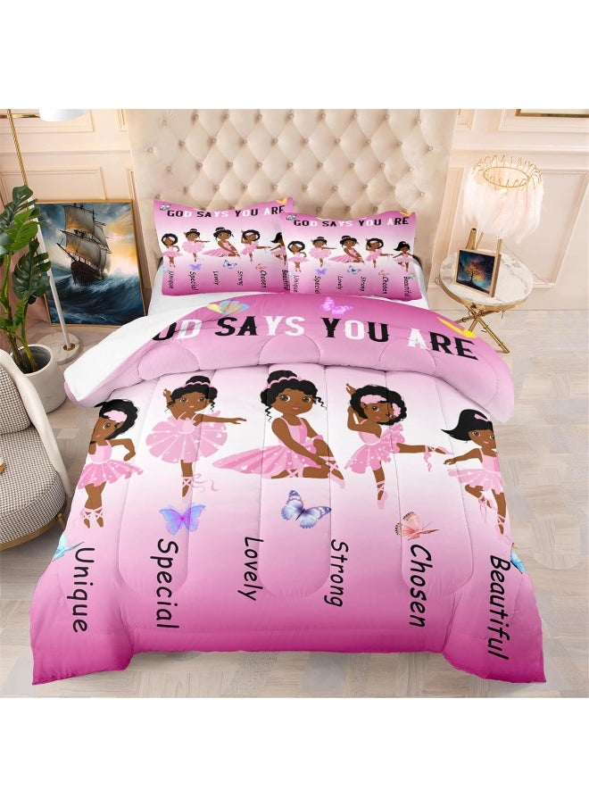 Generic BATATADOCE African Black Girl Ballet Bedding Sets Princess Comforter Set Cute Ballet Princess Dancer Kids Queen Bedding Sets for Girls for Girls Bedroom 1 Comforter + 2 Pillowcases  - Image 2