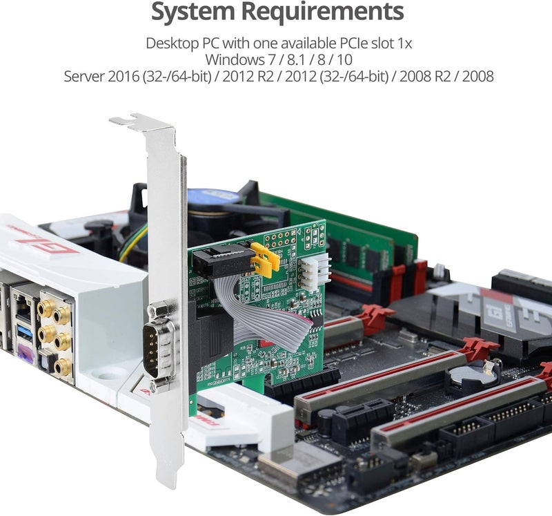 SIIG Single Serial PCIe Card Adapter, 16650 UART, Baud Rates up to 250Kbps, PCIe 2.0 x1 to 1x RS-232 Male 9-pin DB9, RS-232 5V or 12V Power, ASIX AX99100 Chipset, Dual-Profile Brackets (JJ-E20611-S1) - Image 5