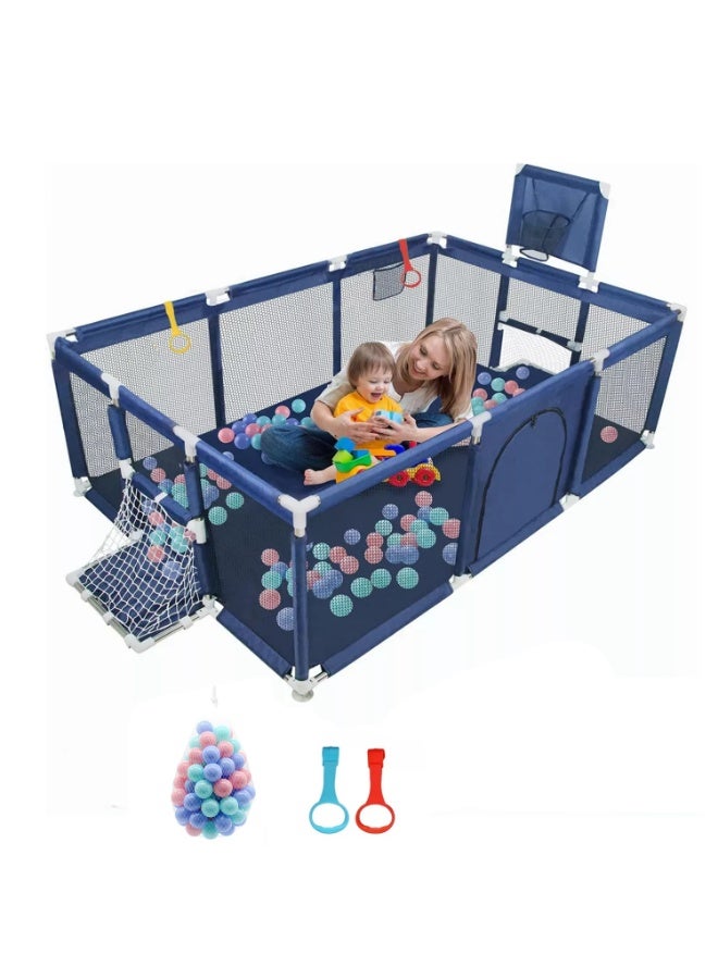 LEFAFA Baby Playpen, Large Kids Baby Ball Pit, Portable Indoor Outdoor Children's Fence Play Pen Activity Center, Play Pen with Ocean Balls Hanging Pocket Basketball Hoop and Football Goal - Image 1
