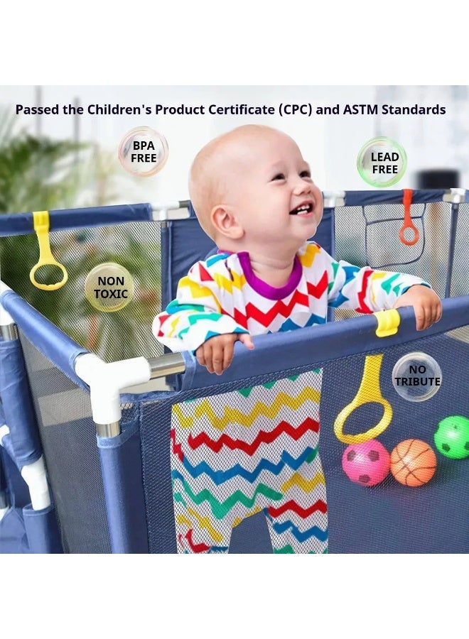 LEFAFA Baby Playpen, Large Kids Baby Ball Pit, Portable Indoor Outdoor Children's Fence Play Pen Activity Center, Play Pen with Ocean Balls Hanging Pocket Basketball Hoop and Football Goal - Image 2