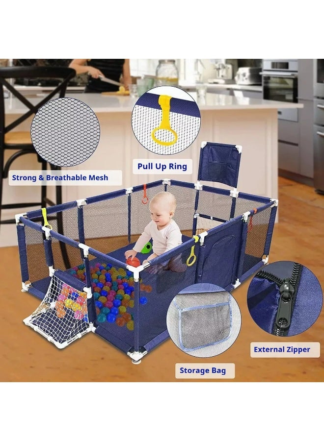 LEFAFA Baby Playpen, Large Kids Baby Ball Pit, Portable Indoor Outdoor Children's Fence Play Pen Activity Center, Play Pen with Ocean Balls Hanging Pocket Basketball Hoop and Football Goal - Image 3