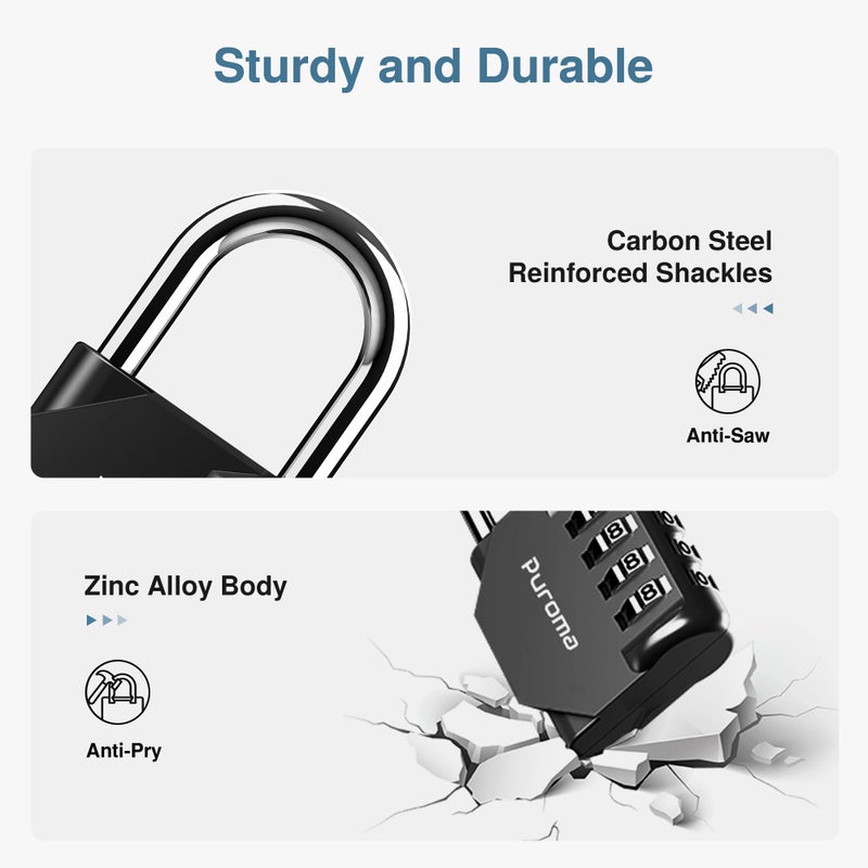 Puroma 2 Pack Combination Lock for Locker 4 Digit Outdoor Waterproof Padlock for School, Gym, Sports, Fence, Toolbox, Gate, Case, Outdoor, Hasp Storage, Cabinets (Red & Black) - Image 4