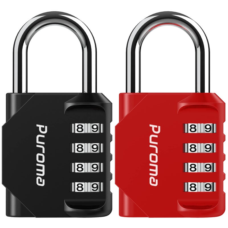 Puroma 2 Pack Combination Lock for Locker 4 Digit Outdoor Waterproof Padlock for School, Gym, Sports, Fence, Toolbox, Gate, Case, Outdoor, Hasp Storage, Cabinets (Red & Black) - Image 1