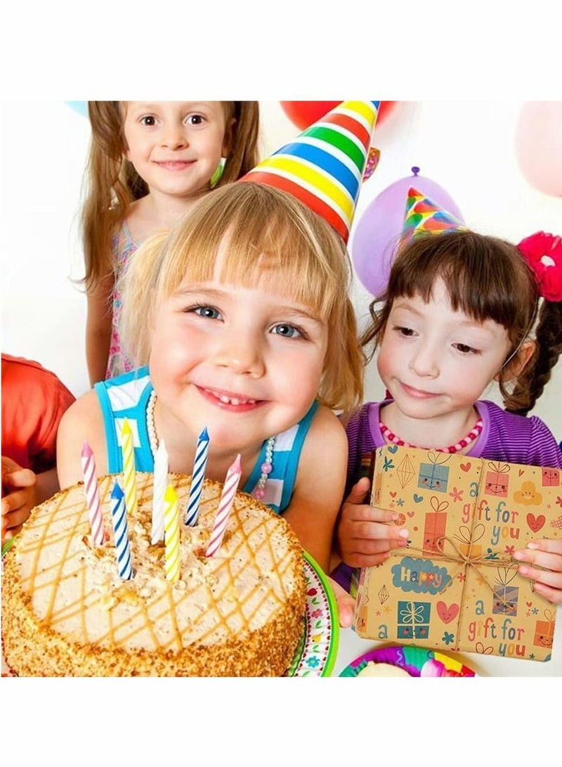 Y&D Birthday Gift Wrapping Paper, 12 Sheets Folded Paper with Jute Strings, Stickers and Double-Sided Tape, Brown Premium Recyclable Wrap for Occasions (50 x 70cm) - Image 4