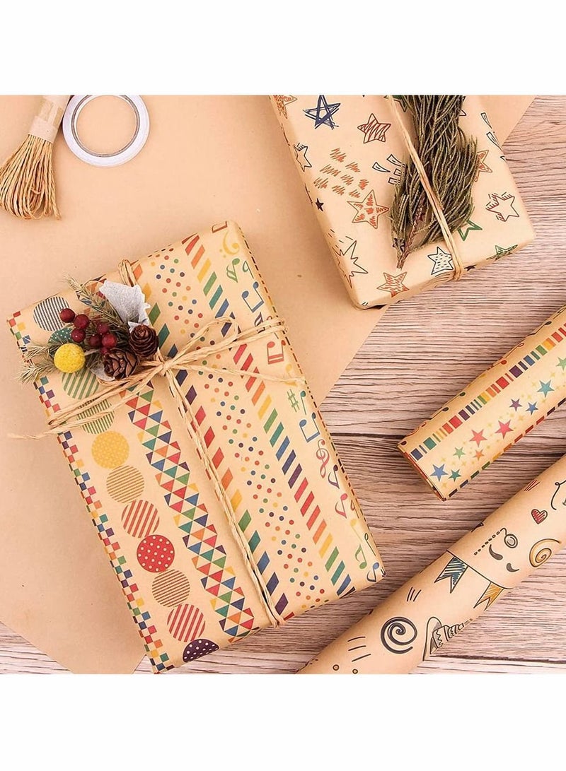 Y&D Birthday Gift Wrapping Paper, 12 Sheets Folded Paper with Jute Strings, Stickers and Double-Sided Tape, Brown Premium Recyclable Wrap for Occasions (50 x 70cm) - Image 5