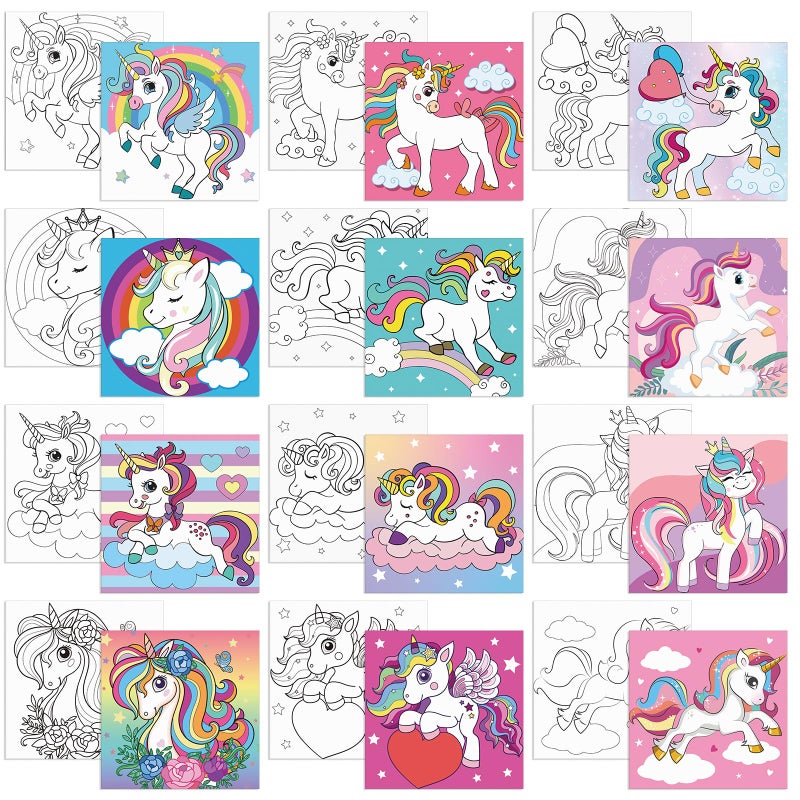 Sherr 12 Pcs Pre Drawn Canvas to Paint Animal Pre Printed Canvas for Painting for Beginners Students DIY Art Paint Supplies Christmas Valentines Party FavorUnicorn8 x 8 Inch