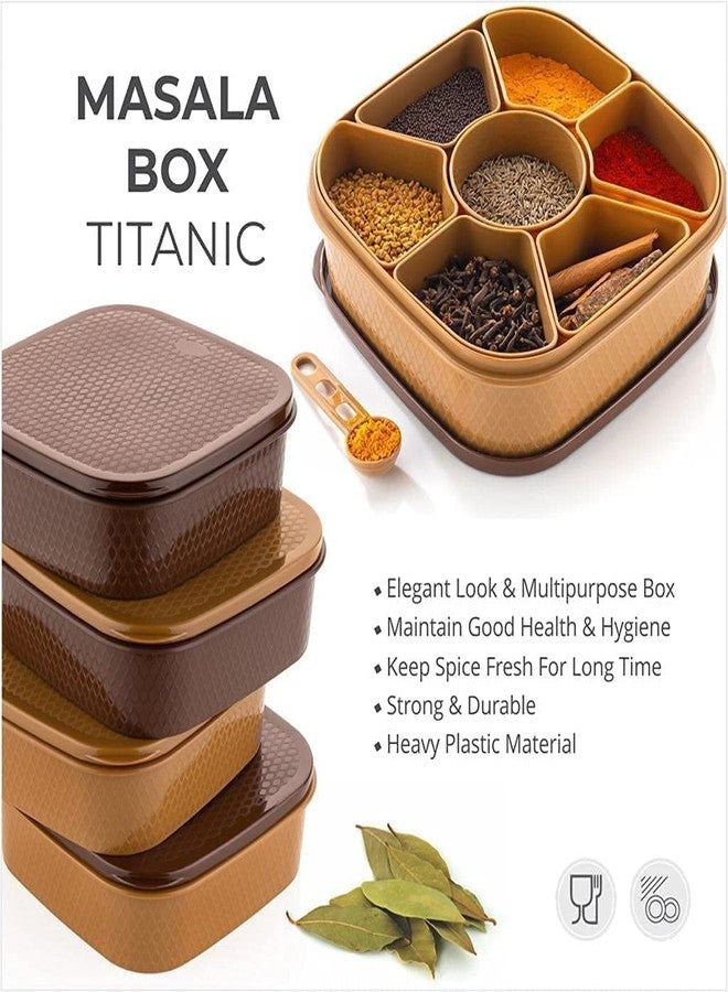 KBS Spice Box For Kitchen Masala Box Rangoli Dabba Plastic Square 7 Sections Brown (Masala Box - 7 in 1) - Image 4
