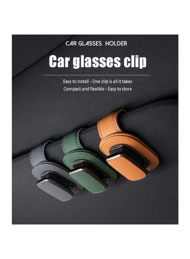 Gray Faux Leather Car Visor Clip Holder Compact Flexible Glasses Organizer Dashboard Storage - Image 1