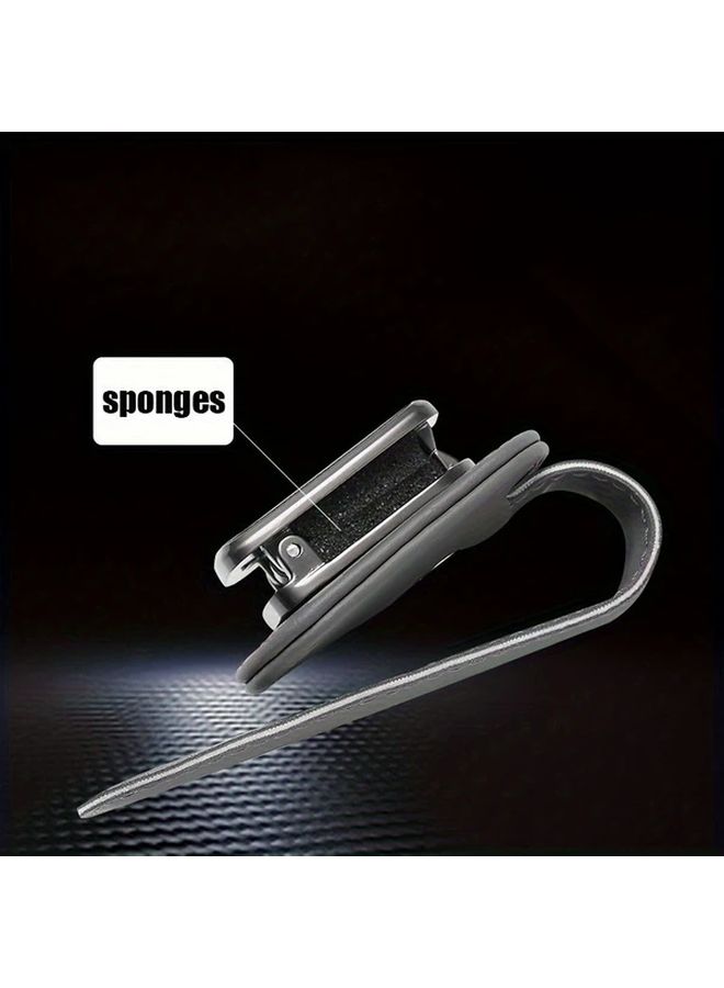 Gray Faux Leather Car Visor Clip Holder Compact Flexible Glasses Organizer Dashboard Storage - Image 2