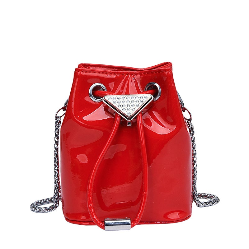 Mini Patent Leather Bright Chain Bucket Bag Women'S Solid Color Children'S Small Change Bag Shoulder Crossbody Bag - Image 1
