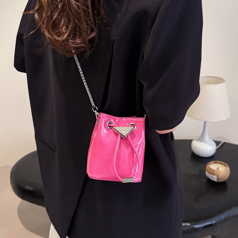 Mini Patent Leather Bright Chain Bucket Bag Women'S Solid Color Children'S Small Change Bag Shoulder Crossbody Bag - Image 4