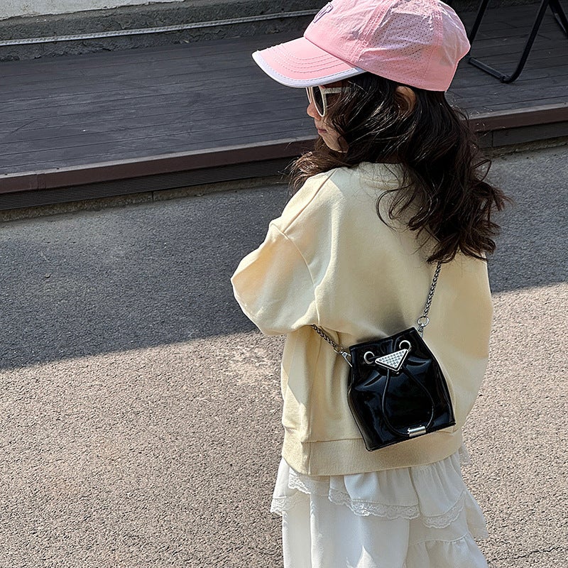 Mini Patent Leather Bright Chain Bucket Bag Women'S Solid Color Children'S Small Change Bag Shoulder Crossbody Bag - Image 2
