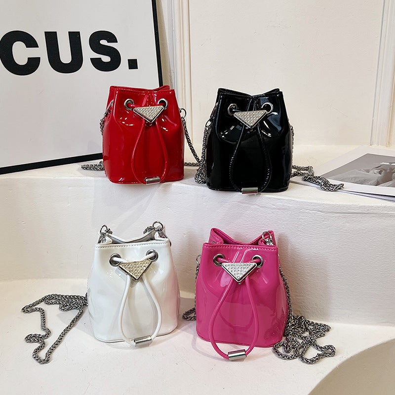 Mini Patent Leather Bright Chain Bucket Bag Women'S Solid Color Children'S Small Change Bag Shoulder Crossbody Bag - Image 5