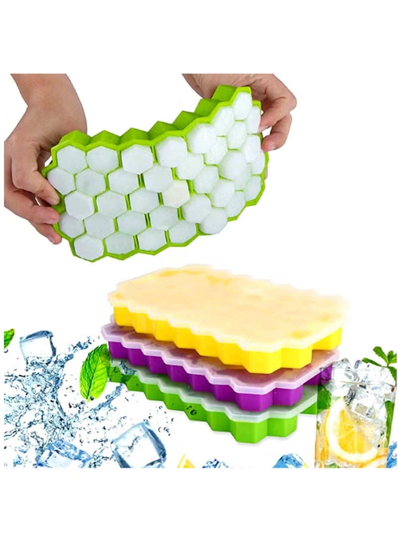 MIGA Honeycomb Reusable Ice Cubes Tray, Bundle (Pack of 3 - Yellow, Green and Purple), Silicone Small Ice Cube Tray with Cover, Honeycomb Ice Ball Mold, Honeycomb Mold for Ice Making - Image 3
