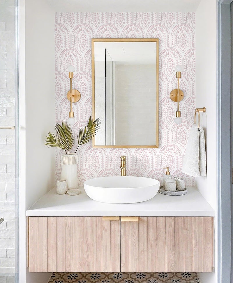 EeeComing Pink Peel and Stick Wallpaper Boho Wall Paper Peel and Stick Modern Contact Paper Self Adhesive Wallpaper for Bedroom and Bathroom Removable Cabinet Shelf Liner Vinyl 17.3â€X118.1â€ - Image 4