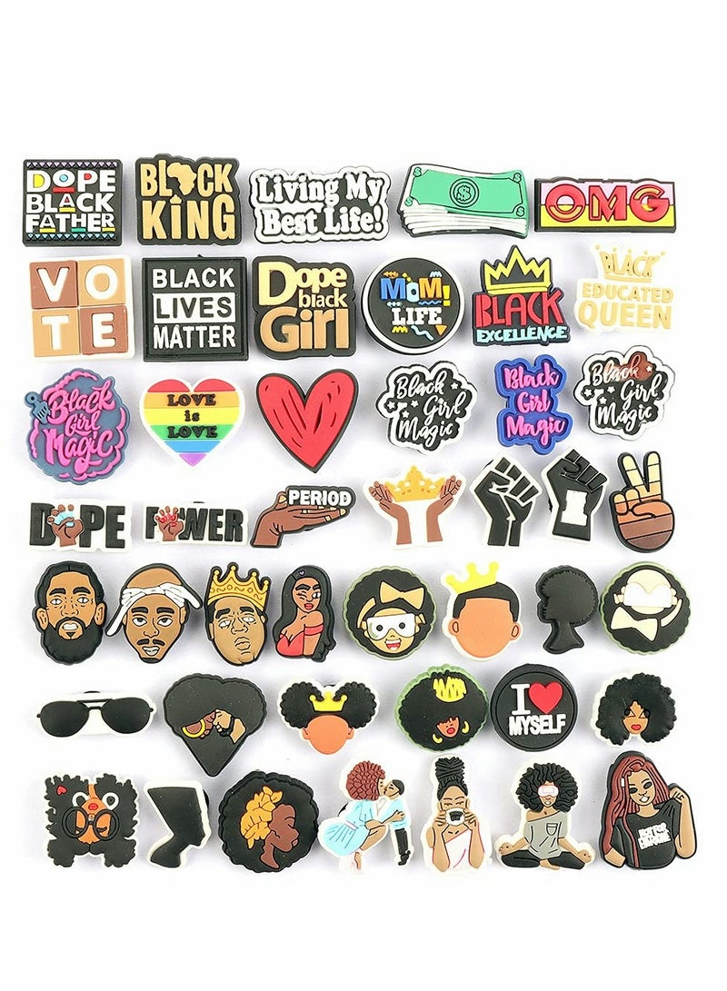 Excefore Shoe Decoration Charms,  45 Pcs Random Black Girls Style Croc Accessories for Hole Hole Shoe Buckle Party Favors ​Croc Charm for Women Girls Men - Image 5