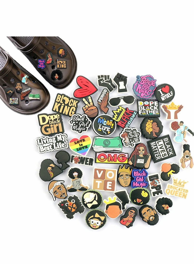 Excefore Shoe Decoration Charms,  45 Pcs Random Black Girls Style Croc Accessories for Hole Hole Shoe Buckle Party Favors ​Croc Charm for Women Girls Men - Image 1