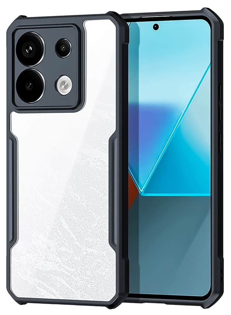 غطاء لهاتف Xiaomi Redmi Note 13 Pro 5G، حافظة هاتف محمول مقاومة للصدمات من مادة TPU، غطاء خلفي لحماية عدسة الكاميرا، غلاف واقٍ من مادة البولي كربونات المختلطة المضادة للاصفرار (أسود شفاف) - Image 1