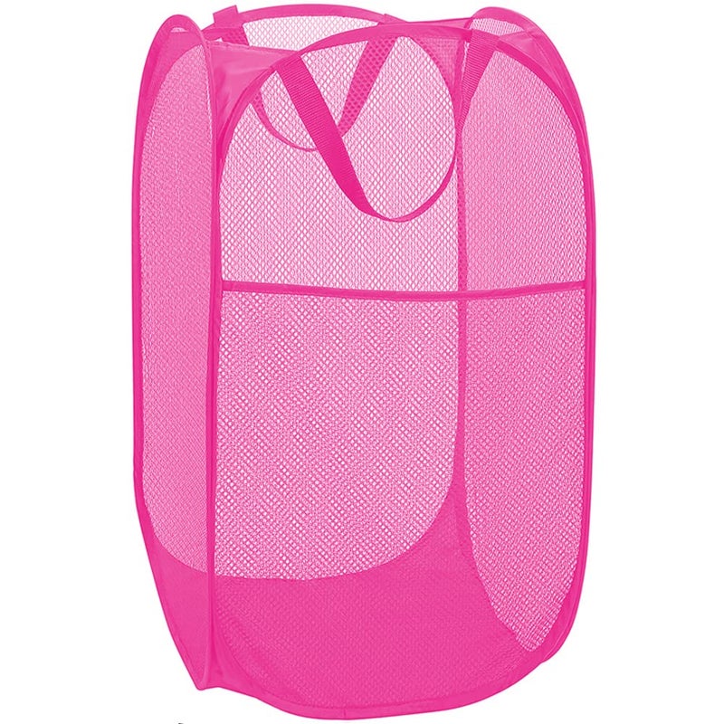 Deluxe Strong Mesh Pop up Laundry Hamper Basket with Side Pocket for Laundry Room Bathroom Kids Room College Dorm or Travel Blush