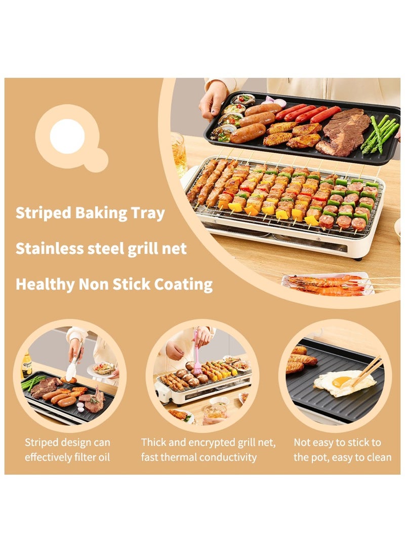 YQbest 2-In-1 Portable Multifunctional Electric BBQ Grill Smokeless Non-Stick Roasting Barbecue Grill For Family  - Image 2