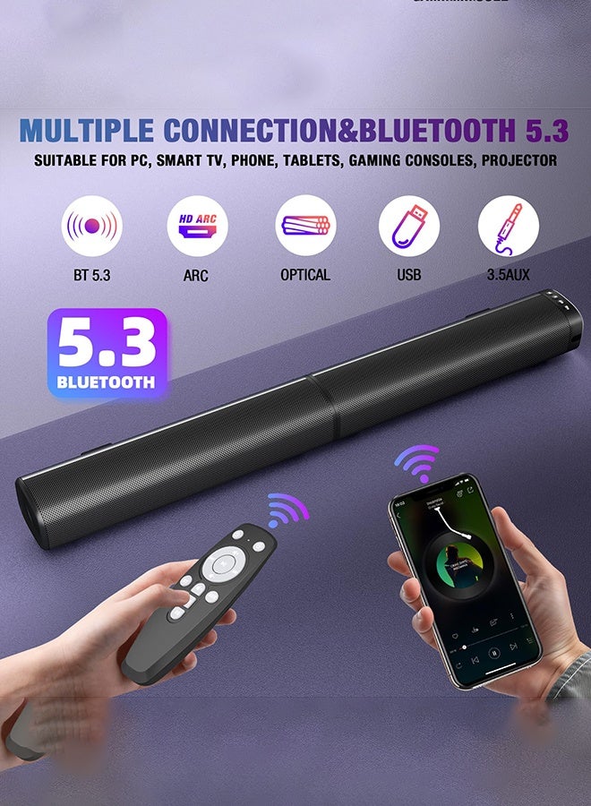 Arabest Sound Bar, 100W Sound Bar for Smart TV, Bluetooth 5.3 Soundbar, 2 in 1 Detachable Home Speaker Bass Effect, Home Theater Surround Sound, ARC/Optical/AUX/USB Connections, for TV/PC/Projectors - Image 2