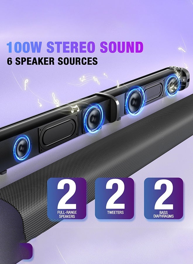 Arabest Sound Bar, 100W Sound Bar for Smart TV, Bluetooth 5.3 Soundbar, 2 in 1 Detachable Home Speaker Bass Effect, Home Theater Surround Sound, ARC/Optical/AUX/USB Connections, for TV/PC/Projectors - Image 3