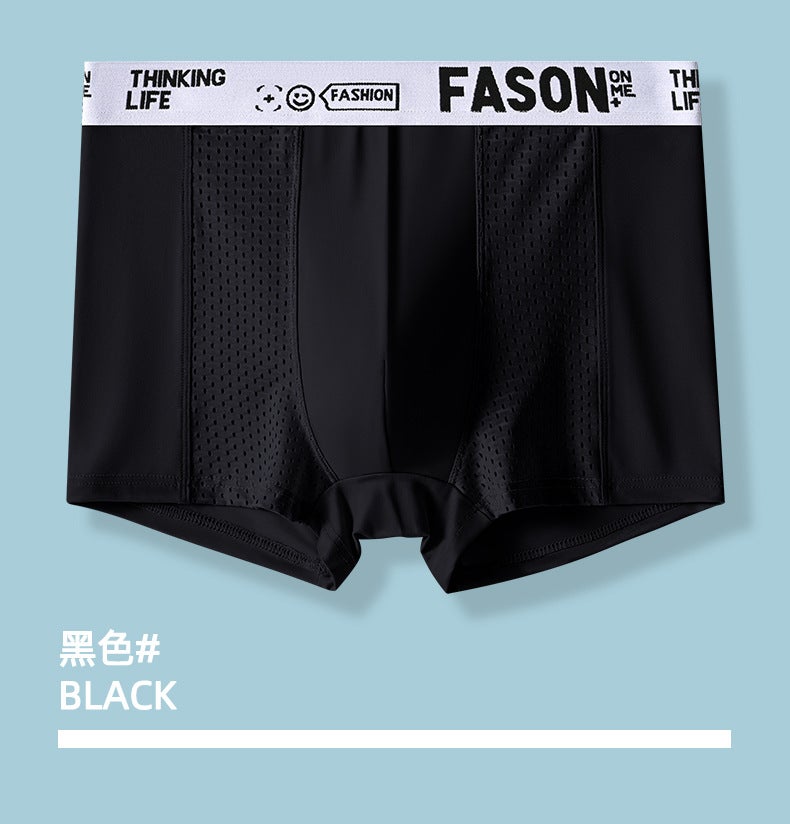 Summer Mens Ice Silk Breathable Underwear Boxer Briefs Black (single strip without box) 