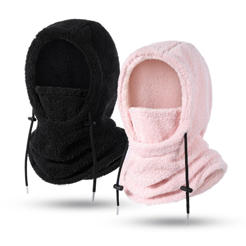 MVPTOO Balaclava Fleece Ski Mask for Men Women Winter Face Masks Windproof Hooded Scarf Cold Weather Hat Neck Warmer(Black), Black + Pink, One size - Image 1