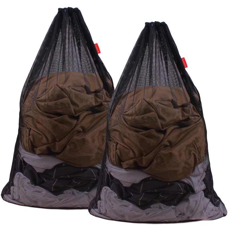 DuomiW 2 Pack Mesh Laundry Bags, 24 x 36 Inches Heavy Duty Drawstring Bag, Factories, College, Dorm, Travel and Apartment Dwellers, Black - Image 1