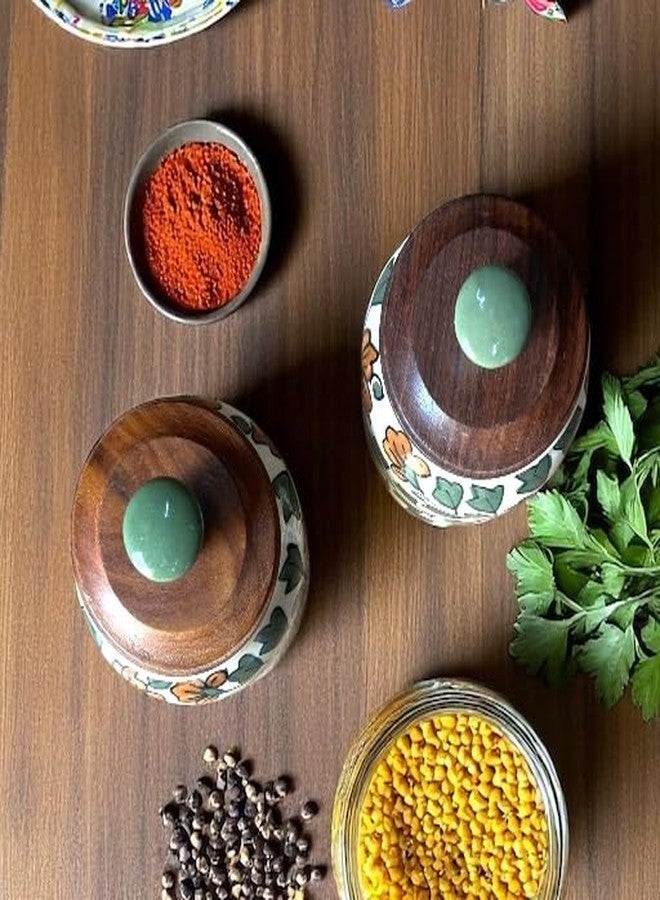 BACKKSPACE RETAIL Air Tight Ceramic Jar Barni with Wooden Lid | Pack of 1 | 480 ml Capacity | Multipurpose Storage - Ideal for Storing Sugar, Spice, Coffee, Pulses, Salt (Green Mughal) - Image 4