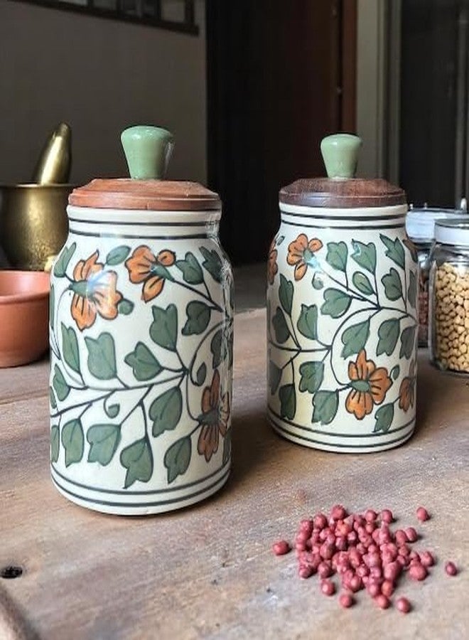 BACKKSPACE RETAIL Air Tight Ceramic Jar Barni with Wooden Lid | Pack of 1 | 480 ml Capacity | Multipurpose Storage - Ideal for Storing Sugar, Spice, Coffee, Pulses, Salt (Green Mughal) - Image 5