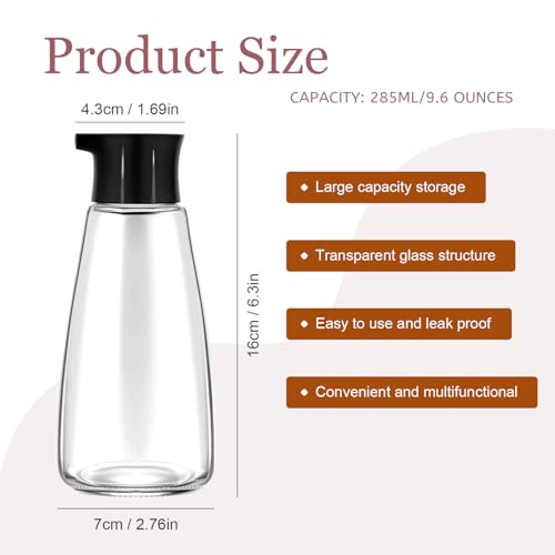 EQUNROY 1 Pcs Glass Soy Sauce Dispenser Bottle - 9.6 oz Cruet for Olive Oil, Vinegar, BBQ Kitchen Cooking - Leak-Proof Oil Dispenser with Spout for Kitchen Cooking Barbecue(Black) - Image 2