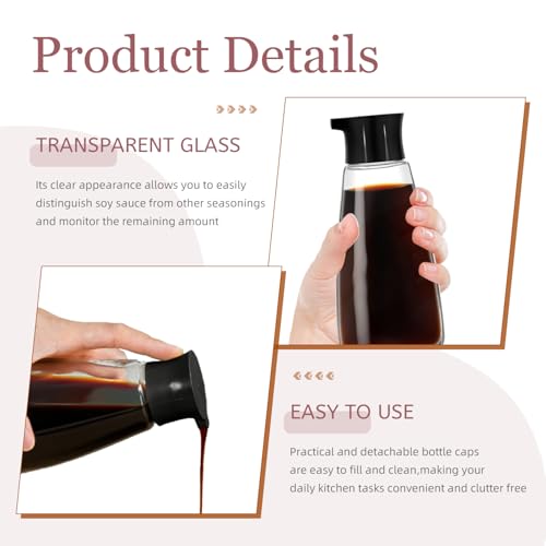 EQUNROY 1 Pcs Glass Soy Sauce Dispenser Bottle - 9.6 oz Cruet for Olive Oil, Vinegar, BBQ Kitchen Cooking - Leak-Proof Oil Dispenser with Spout for Kitchen Cooking Barbecue(Black) - Image 3