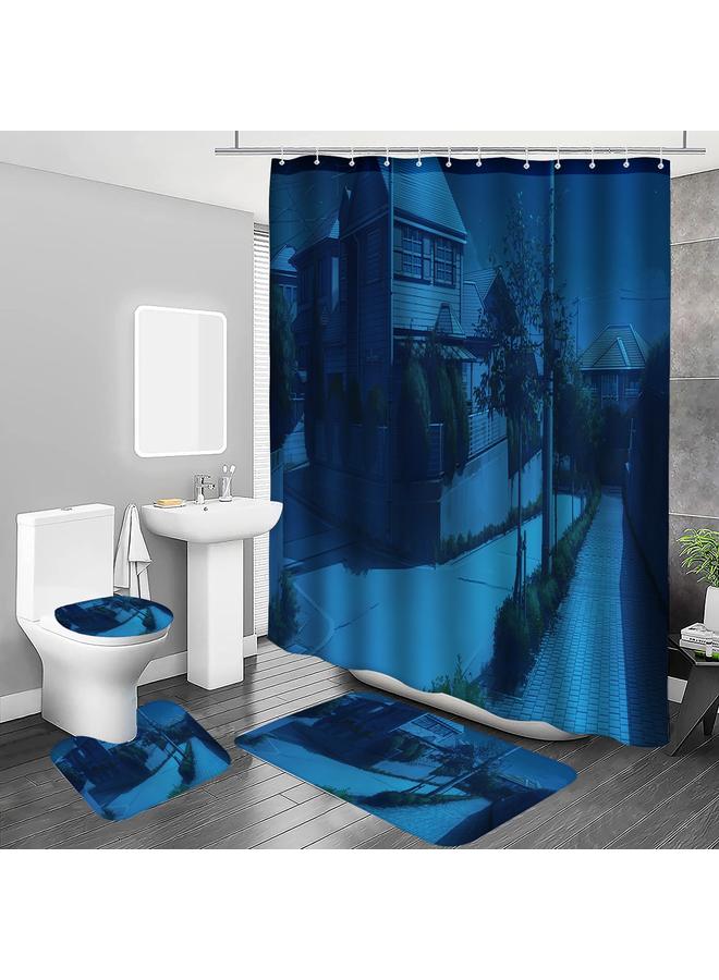 Bluejw A Generation Of Japanese Animation Scene Shower Curtain Four-piece Digital Printing Shower Curtain Mat Suit U-shaped Mat Wholesale - Image 1