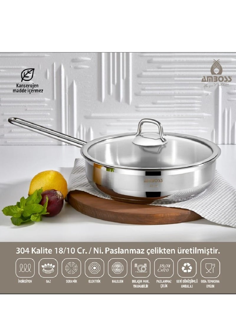 Amboss Saphire Stainless Steel Covered Frying Pan – 26×7 cm - Image 1