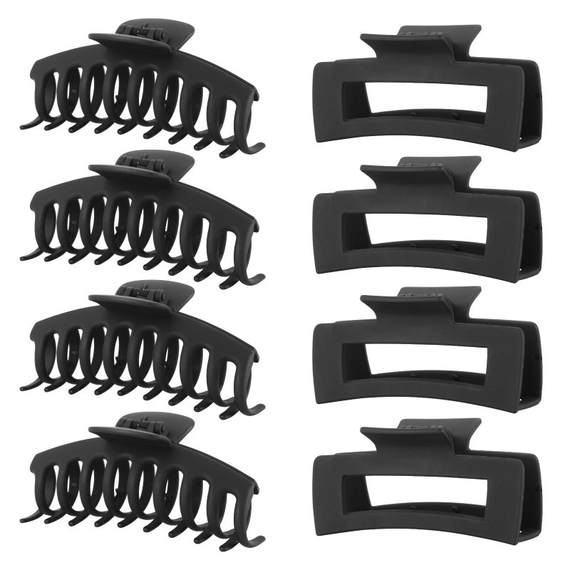 LuSeren Black Hair Clips for Women -8 Pack 4.3 Inch Large Matte Banana Claw Clips for Women Thin Thick Curly Hair, Big Strong Hold jaw - Image 1