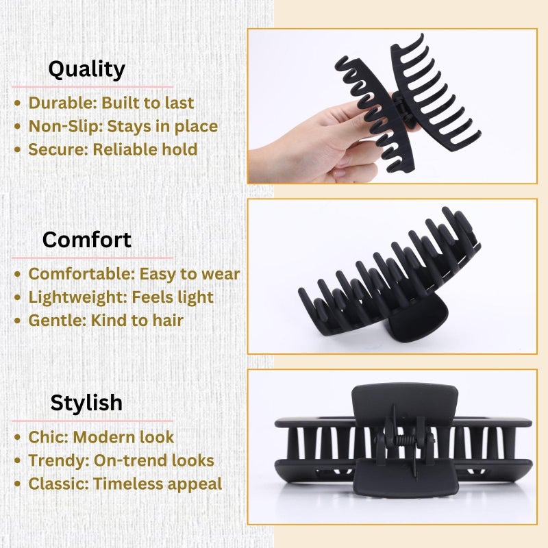LuSeren Black Hair Clips for Women -8 Pack 4.3 Inch Large Matte Banana Claw Clips for Women Thin Thick Curly Hair, Big Strong Hold jaw - Image 5