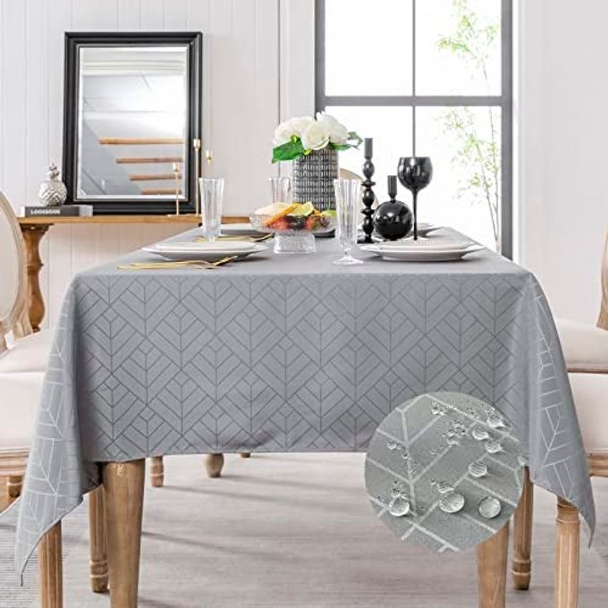 EFFICINATURE Rectangle Tablecloth Jacquard Fabric Table Cloth Geometry Silky Soft Waterproof Washable Oblong Table Cover for Indoor & Outdoor Decoration (60x102 Inch,Light Charcoal)