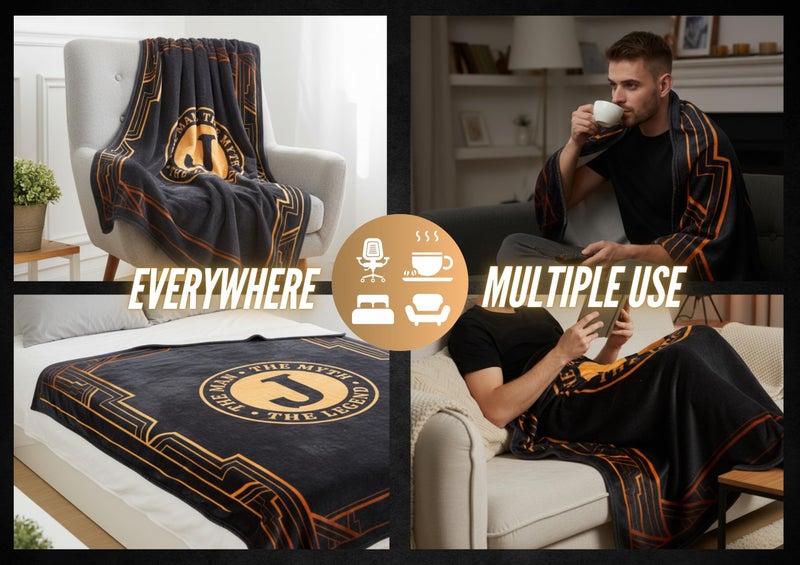 InnoBeta Gifts for Men, Initial Mens Gifts for Him, Birthday Gift Ideas, Mens Blanket, 300gsm Flannel Throw Blanket Gift for Dad, Grandpa, Husband, 50"x 65", J - Image 5