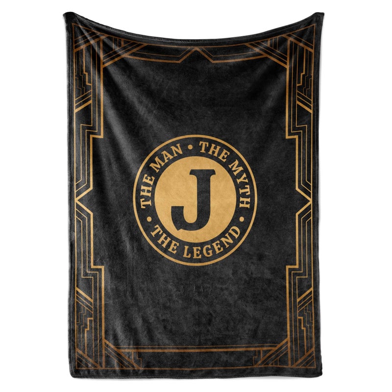 InnoBeta Gifts for Men, Initial Mens Gifts for Him, Birthday Gift Ideas, Mens Blanket, 300gsm Flannel Throw Blanket Gift for Dad, Grandpa, Husband, 50"x 65", J - Image 1
