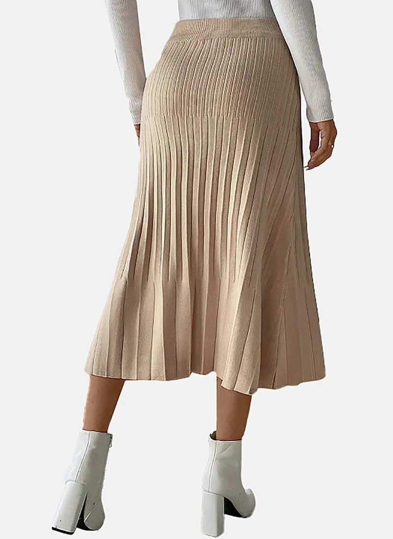 YUNIQEE Beige Tiered Solid Midi Skirt