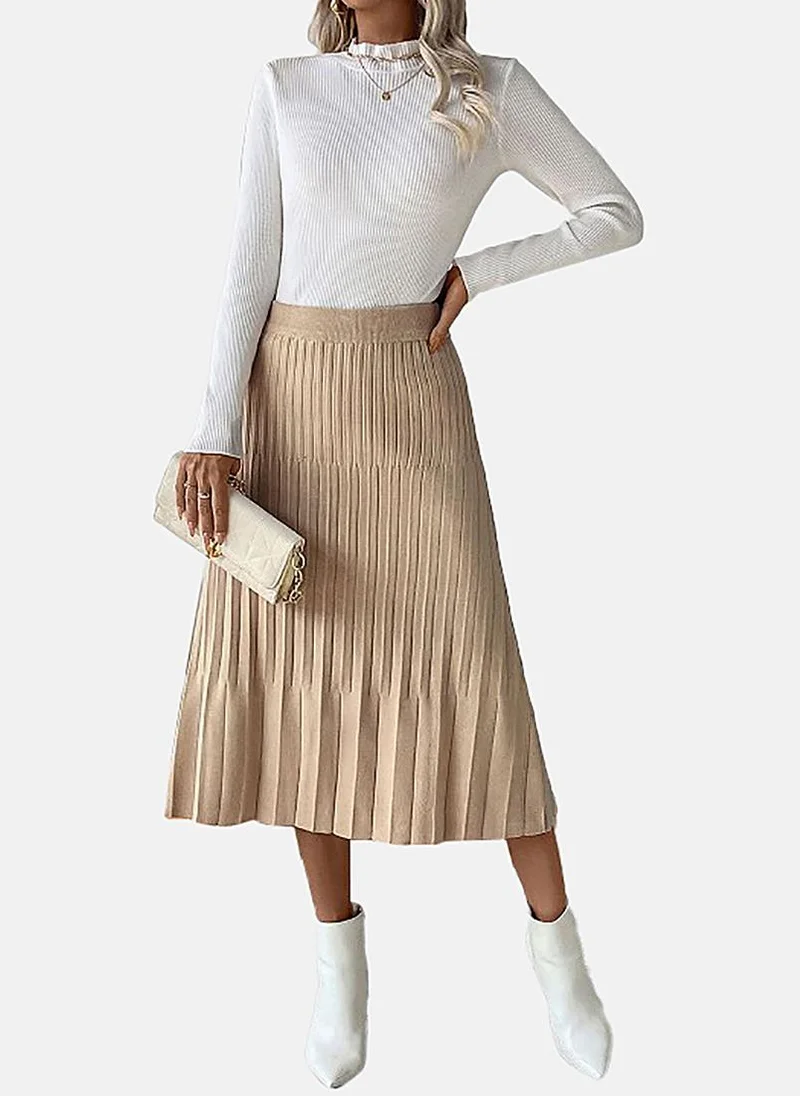 YUNIQEE Beige Tiered Solid Midi Skirt