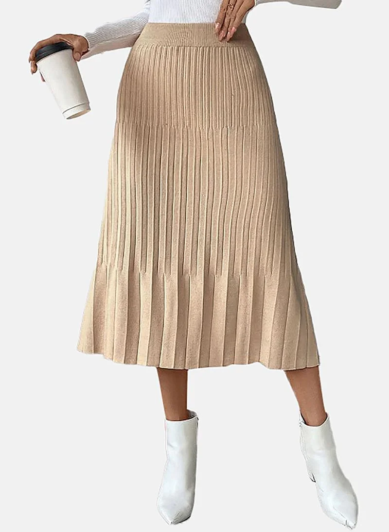 يونيكي Beige Tiered Solid Midi Skirt
