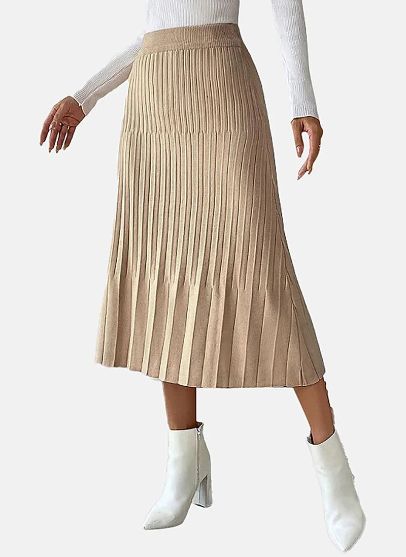 يونيكي Beige Tiered Solid Midi Skirt